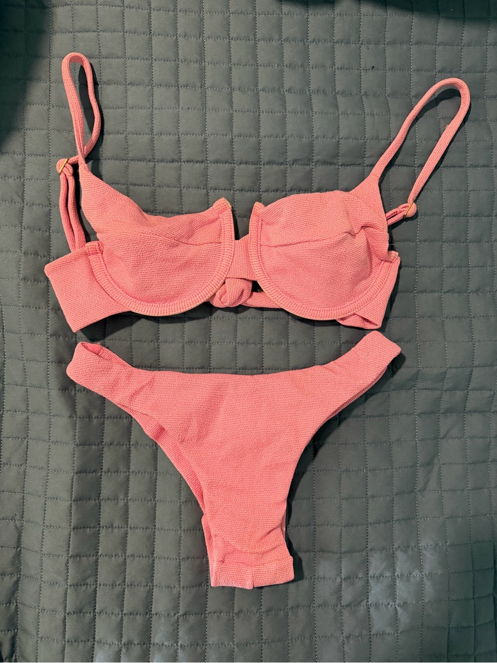 Textured Pink Underwire Bikini Set - Women Swim Bikini